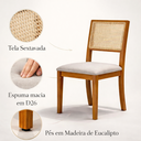 Ver imagem 7 de Kit 2 Cadeiras de Jantar Palha Estofadas Linho Bege Encosto Tela Sextavada Rubi Madeira Maciça Mel
