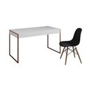 Ver imagem 6 de Mesa De Escritório Industrial Malta Branca 137X53Cm Base Cobre Com 1 Cadeira Preta Made Cor: Branco