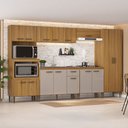 Ver imagem 1 de Armário de Cozinha Zella com Balcao para Pia e Cooktop 15 Portas 1 Gaveta Ipê/cristalo - Pnr Móveis
