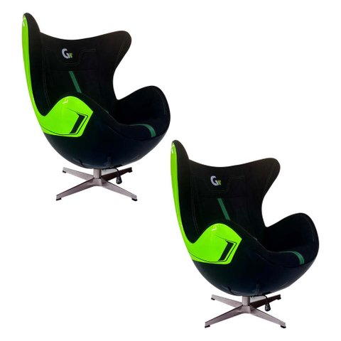 Kit 2 Poltronas Decorativas Egg Chair Aventador Verde/Preto - Gran Belo