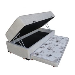 Cama Box Baú Solteiro Conjugada de Mola com Cama Auxiliar Bicama 3 em 1 Suede Bege - 1