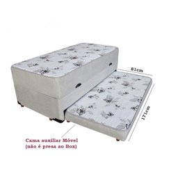 Cama Box Baú Solteiro Conjugada de Mola com Cama Auxiliar Bicama 3 em 1 Suede Bege - 2