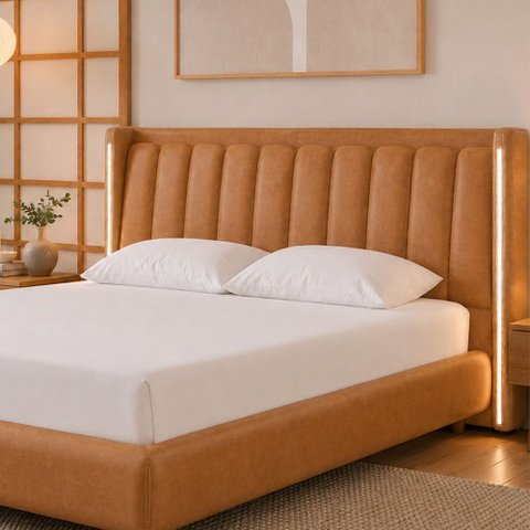 Cabeceira Casal com LED Yeon Courino Caramelo - Sallar Home