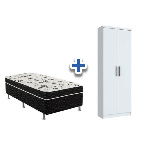 Cama Box Solteiro Conjugado Ortobom + Armário Multiuso Margarida Branco