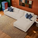 Ver imagem 1 de Sofá Evo 3,40m Molas Ensacadas com Chaise Lounge Direita Velourê Bege Cama Inbox