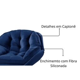 Poltrona Decorativa Califórnia Base de Madeira Giratória Veludo Azul Marinho - 3
