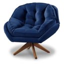 Ver imagem 1 de Poltrona Decorativa Califórnia Base de Madeira Giratória Veludo Azul Marinho