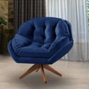 Ver imagem 2 de Poltrona Decorativa Califórnia Base de Madeira Giratória Veludo Azul Marinho
