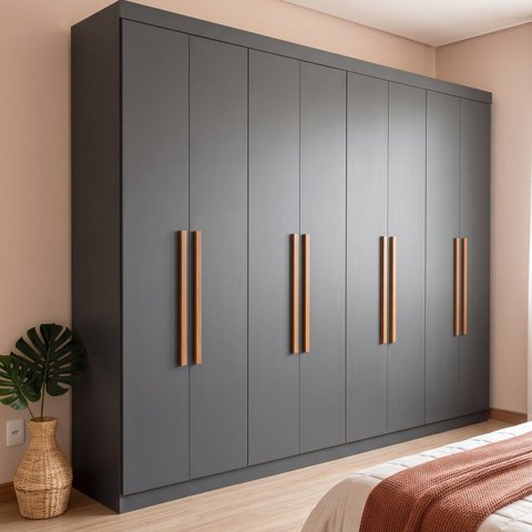 Guarda Roupa Casal 8 Portas 4 Gavetas com Cabideiros e Prateleiras 237x200x47cm Cinza/Onix