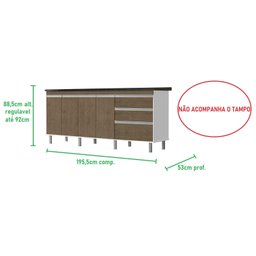 Gabinete Para Pia 2 Metros 100% Mdf Puxador Alumínio Oferta - Marrom - 3 Gabinete Para Pia 2 Metros 100% Mdf Puxador Alumínio Oferta - Marrom - 3