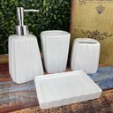 Ver imagem 2 de Kit 4pçs Banheiro Lavabo Luxo Modelagem 3d Cerâmica Branco