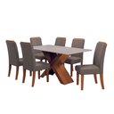Ver imagem 1 de Conjunto de Mesa Sala de Jantar Tampo com Vidro 1,80m 6 Cadeiras Grécia Dobuê