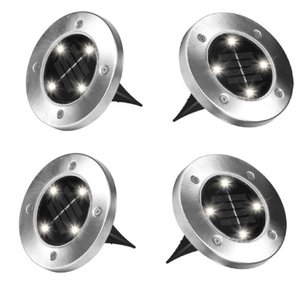 Kit 4 Luminaria 8 Leds Solar Spot Balizador Inox Espeto Jardim Escada Refletor Chao Decoracao