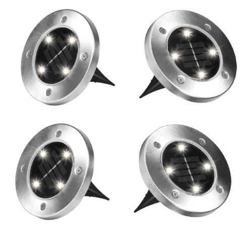 Kit 4 Luminaria 8 Leds Solar Spot Balizador Inox Espeto Jardim Escada Refletor Chao Decoracao