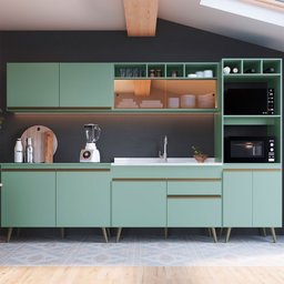 Cozinha Completa One 10 Portas com Vidro 1 Gaveta Verde Bellagio - Gralar - 2