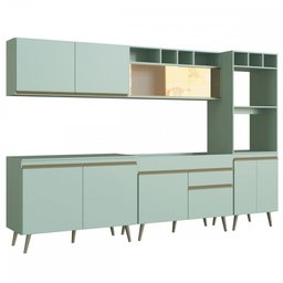 Cozinha Completa One 10 Portas com Vidro 1 Gaveta Verde Bellagio - Gralar - 1