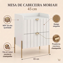 Ver imagem 2 de Mesa de Cabeceira Moriah 45cm Branco Luxo MDF Ripado Industrial Pés Ferro Champagne