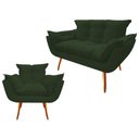 Ver imagem 1 de Kit Namoradeira + Poltrona Decorativa Opala Suede Verde Pés Madeira Mz Decor