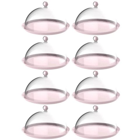 8 Porta Bolo Rosa Himalaia 30cm com Cúpula Bubble Crippa Boleira Torta Doces