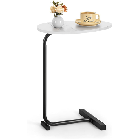 Mesinha de Apoio para Braço do Sofá Oval em Metal Branco e Preto Mdf 62cm 15083-pl