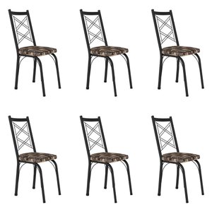 Kit 6 Cadeiras de Cozinha Delaware Estampado Imbuia Pés de Ferro Preto