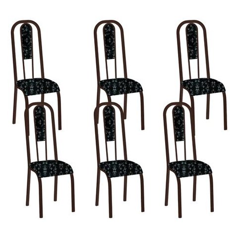 Kit 6 Cadeiras Madri Corino Preto Lirio Tubo Marrom Cafe