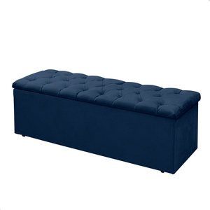Baú Calçadeira Guarda Volumes Recamier Quarto Estofado:suede Azul Marinho