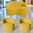 Ver imagem 1 de Kit Namoradeira + 2 Poltronas Decorativa Beatriz Orgânica Couro Amarelo