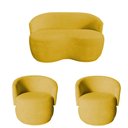 Ver imagem 2 de Kit Namoradeira + 2 Poltronas Decorativa Beatriz Orgânica Couro Amarelo