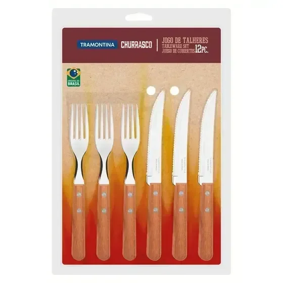 Ver imagem 2 de Faqueiro Tramontina Cabo de Madeira Inox 12 Peças Dynamic