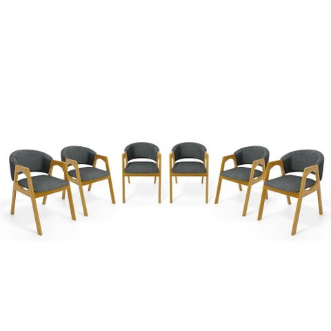 Kit com 6 Cadeiras Agatha Madeira Maciça Estofada para Mesa de Jantar Linho Chumbo 406