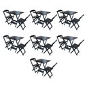 Ver imagem 1 de Kit 7 Conjuntos de Mesa Dobravel com 2 Cadeiras de Madeira 70x70 para Restaurante e Bar - Preto