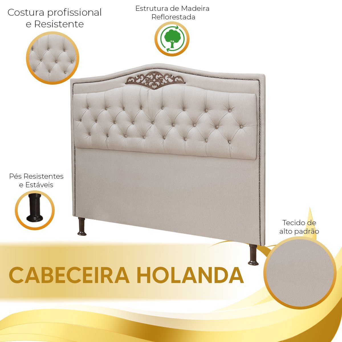 Cabeceira Estofada Holanda 1,60 Queen Linho Capuccino - Star Confort Cabeceira Holanda - 6