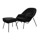 Ver imagem 2 de Poltrona Womb Chair com Puff Linho Base Preta Linha Premium Leitura Relaxamento Sala Moderna - Preto