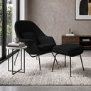 Ver imagem 1 de Poltrona Womb Chair com Puff Linho Base Preta Linha Premium Leitura Relaxamento Sala Moderna - Preto