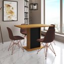 Ver imagem 1 de Mesa Jantar Londres Tampo Canela 120cm Base Preta 4 Cadeiras Base Cobre Estofado Caramelo