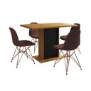 Ver imagem 4 de Mesa Jantar Londres Tampo Canela 120cm Base Preta 4 Cadeiras Base Cobre Estofado Caramelo