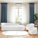 Ver imagem 1 de Kit Divã Recamier Orgânico França 220cm Lado Direito e 2 Poltronas Amore Bouclé