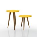 Ver imagem 1 de Conjunto Mesa Lateral e Apoio Retrô com Pé Palito de Madeira Lírio:Amarelo