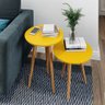 Conjunto Mesa Lateral e Apoio Retrô com Pé Palito de Madeira Lírio:Amarelo - 3