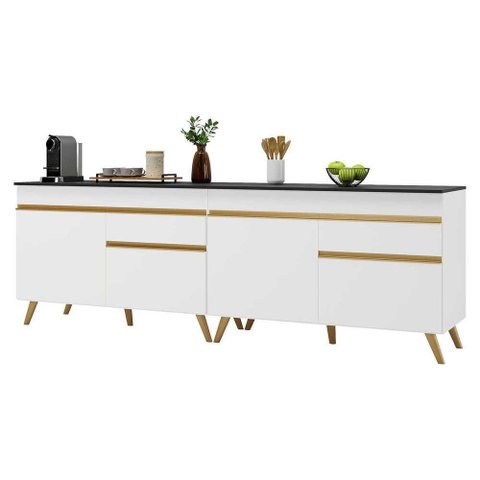 Kit Armário de Cozinha Gabinete Pia 120cm Veneza Multimóveis Mp2159 Branco/dourado