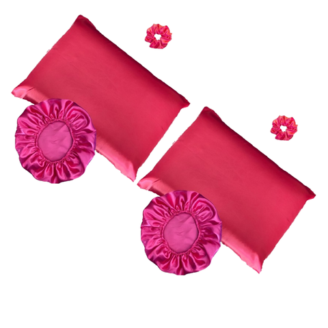 Kit Cetim Anti Frizz Touca + Fronha + Xuxinha 6 Pçs - Rosa