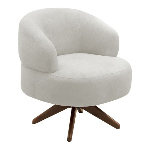 Poltrona Decorativa Orgânica Living Have Base Madeira Giratória Bouclê Off White - Desk Design
