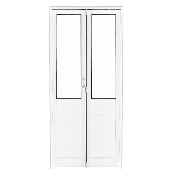 Porta de Alumínio Camarão Com Vidro e Trinco Lado Direito 210x70cm Branco Allo Esquadrias