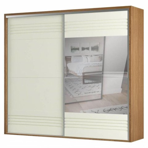 Roupeiro Menfis 2 Portas com Espelho Cor Freijo Off White 267cm - 66717