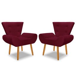 Kit 2 Poltrona Emilia +puff Redondo Decorativo:bordo - 2
