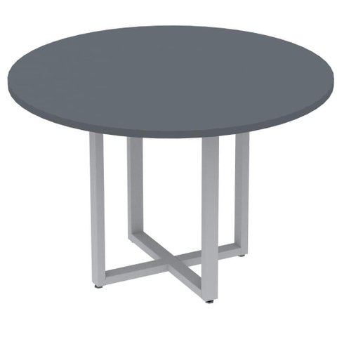Mesa de Reunião Redonda P25 Pandin 110 Cm (largura) Tampo Mdp Grafito Pé Aço Tubular Cinza