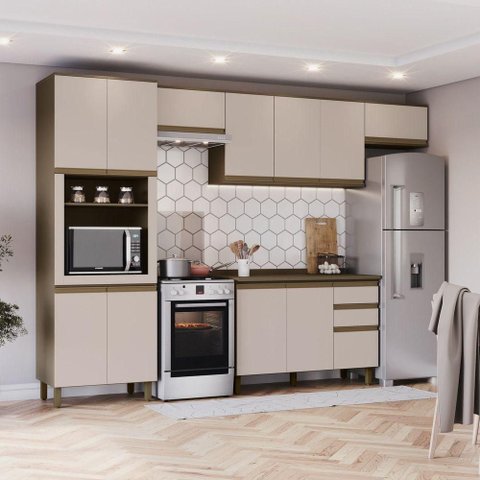 Cozinha Compacta 5 Peças com Torre Quente Lora 12 Portas MDF Duna-Cristal Casa 812