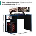 Ver imagem 3 de Mesa Gamer Essence Play Moderno sem Gavetas MDP 108cm Preto e Azul Milani Movelaria
