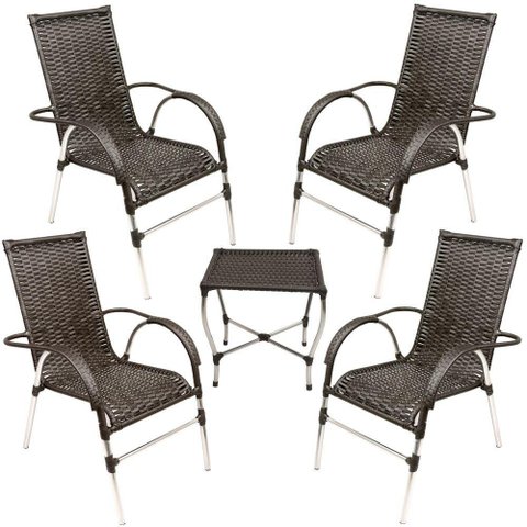 Jogo 4 Cadeiras e Mesa para Área e Jardim Trama Original Preto
